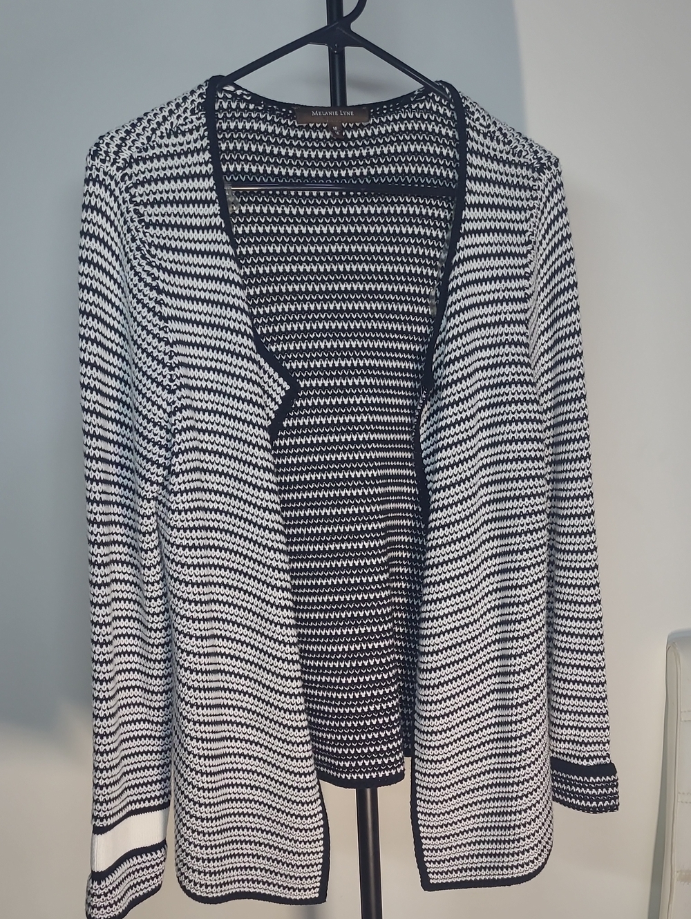 Black & White Open Cardigan Sweater Melanie M 100% COTTON